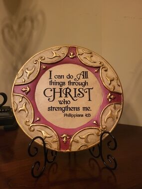 Decorative Faith Plate with Red  and Gold Accents